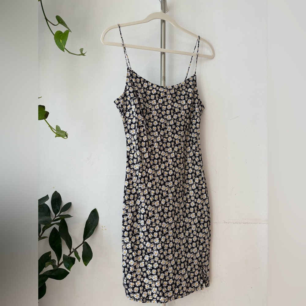 ASOS Petite Black Floral Mini Dress with White Daisies